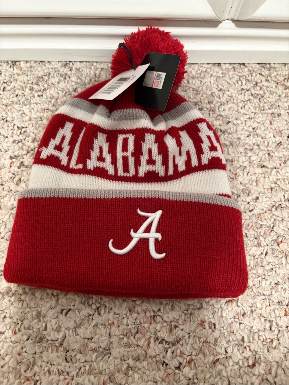 Alabama Collegiate Knit Pom Beanie - Red and White